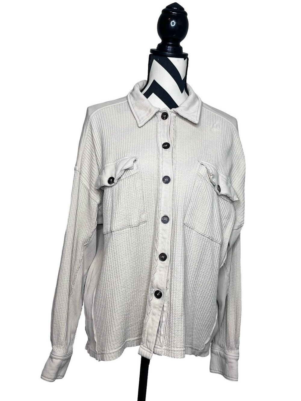 Cleo + Wolf Coastal Earthy Cotton Waffle Knit Button Front Shacket Sz S/M